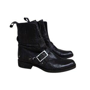 Free People Black Leather‎ Buckle Moto Ankle Boots Women's Size 36 US 6